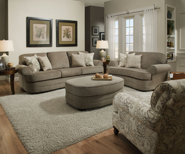9255 Beautyrest Sofa, Chair 1/2 and Ottoman in Grandstand Fawn